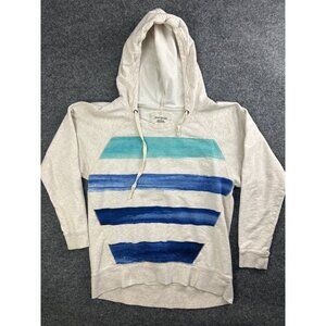 DKNY Jeans Hooded Sweatshirt Women's Medium Gray Blue Stripe Pullover Hoodie